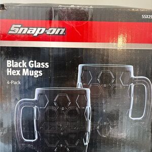 Snap Black Hex Glass Mugs, 4-Pack